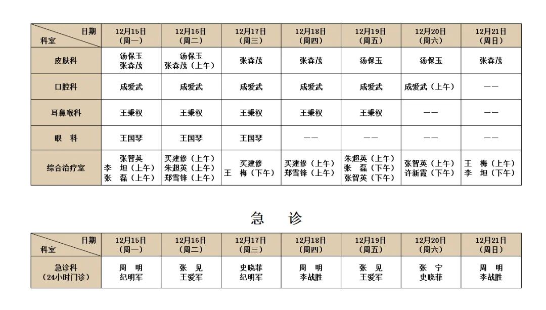 坐诊表