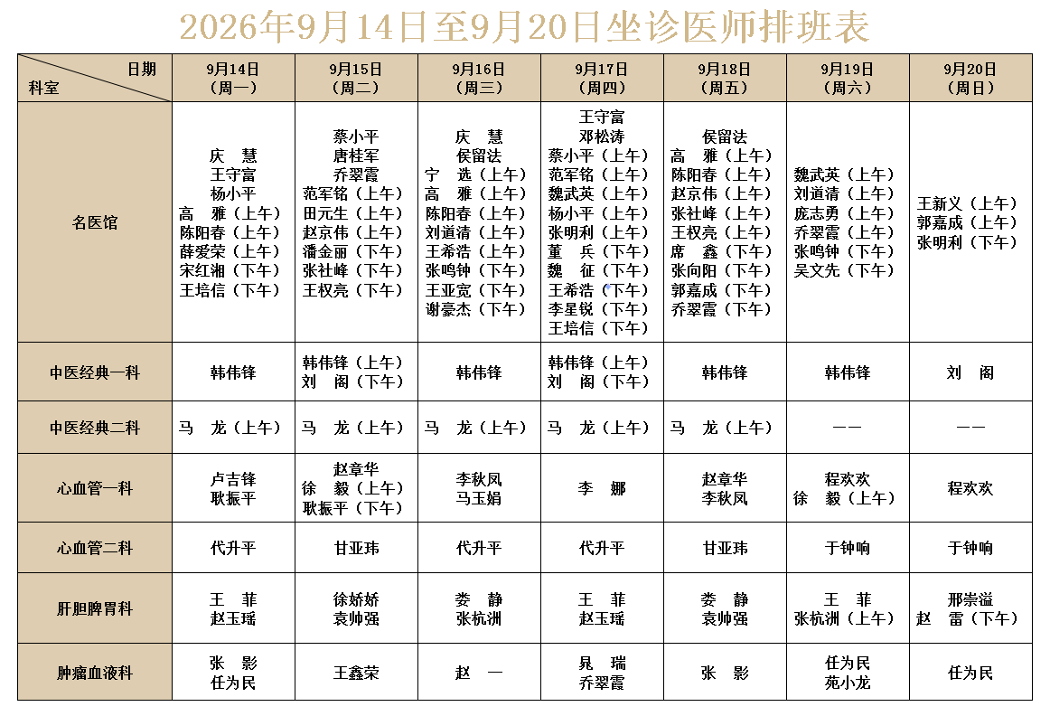 坐诊表
